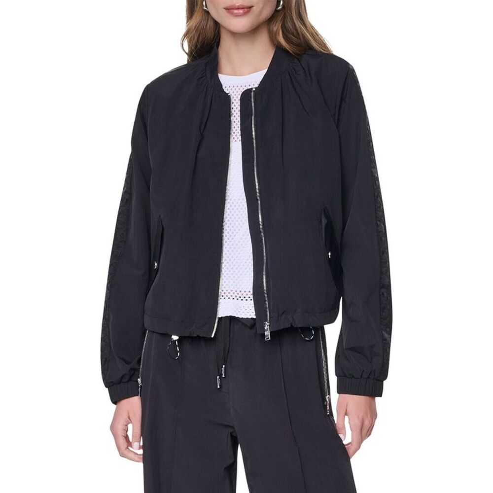 Dkny Womens Logo Trim Jacket, Black